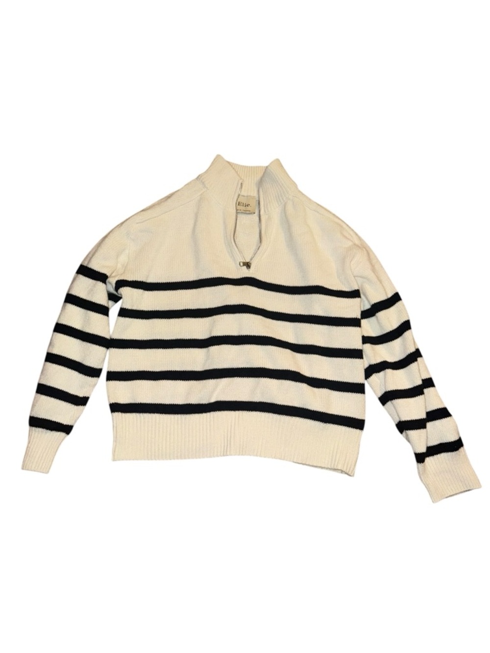 Elie Tahari Cream and Black Striped Cowl-Neck Sweater